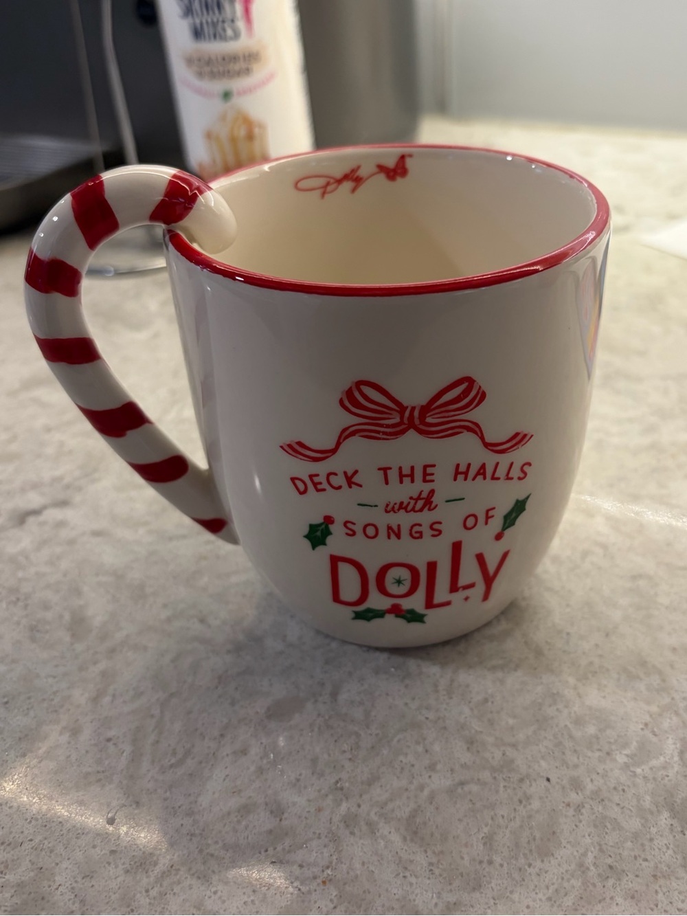 Dolly Parton Christmas Holiday Mug Candy Cane Handle